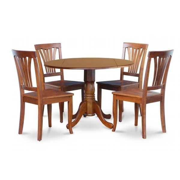 East West Furniture East West Furniture DLAV5-SBR-W 5PC Kitchen Round Table with 2-Drop Leaves and 4 Avon chairs with wood Seat DLAV5-SBR-W